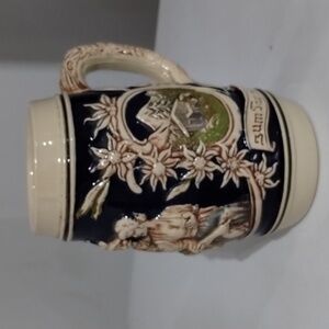 Beer Stein mug couple with church theme blue and cream
